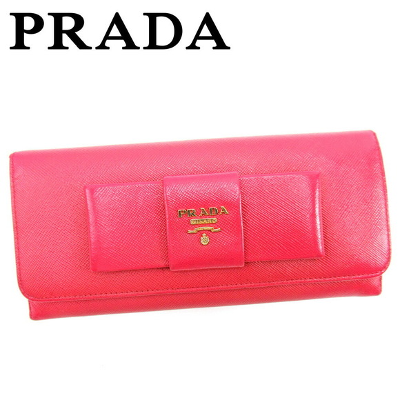 Prada long ribbon motif pink leather Wallet - Picture 1 of 6